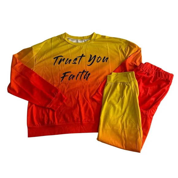 Orange and Yellow Ombré Set Trust You Faith Outfit Size 1X - Picture 1 of 4